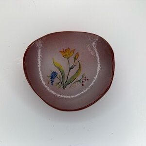 Handmade Floral Ceramic Trinket Dish 5.25” Pottery Bowl Vintage Look